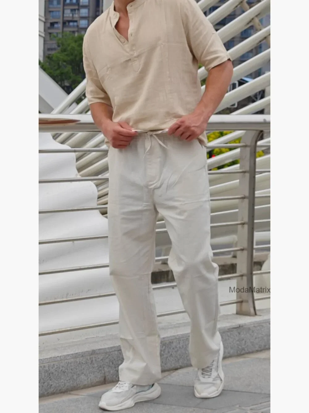 Men's Linen Pants Elastic Waist Drawstring Casual Summer Lightweight Trousers